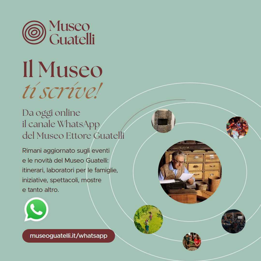 Grafica del canale WhatsApp del Museo Ettore Guatelli: Il Museo ti scrive